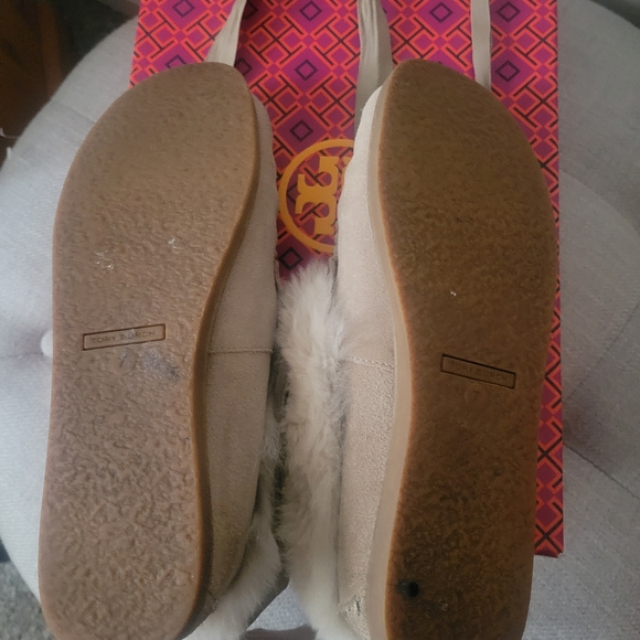 TORY BURCH Suede Fur Trim Moccasins size 7 - Picture 3 of 5